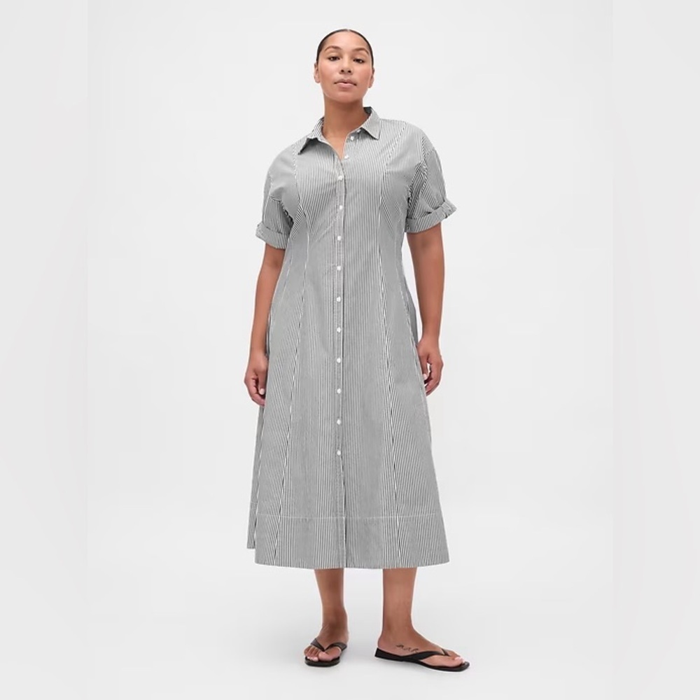 NEW! GAP Stripe Poplin Roll-Cuff Midi Shirtdress - Large / Small Tall / XXL 🕹️ - Picture 5 of 9